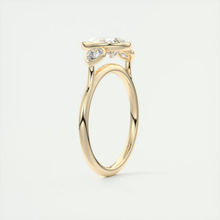 2.0CT 3 Stone Pear Cut Moissanite Bezel Engagement Ring