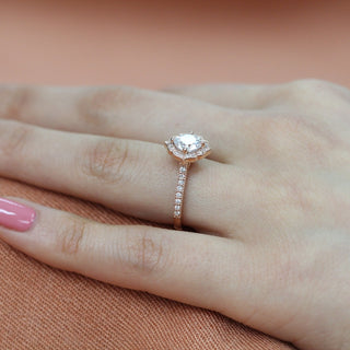 1.0CT Vintage Floral Cushion Cut Diamond Moissanite Halo Engagement Ring
