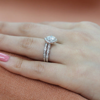 1.0CT Oval Cut Moissanite Halo Bridal Engagement Ring Set