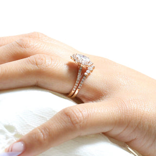 1.50CT Tiara Oval Cut Moissanite Halo Pave Bridal Engagement Ring Set