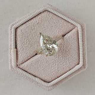 3.0CT Pear Cut Moissanite Pave Hidden Halo Diamond Engagement Ring