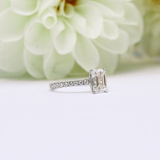 1.50CT Emerald Cut Moissanite Petite Pave Diamond Engagement Ring