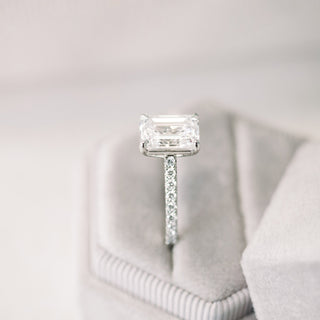 1.75CT Emerald Cut Moissanite Cathedral Pave Diamond Engagement Ring