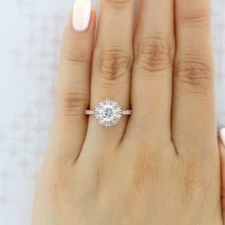 1.0ct Round Cut Floral Double Halo Style Moissanite Engagement Ring
