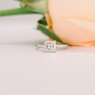 2.0CT Princess Moissanite Solitaire Pave Setting Engagement Ring