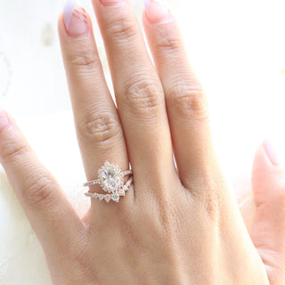 1.50CT Tiara Oval Cut Moissanite Halo Pave Bridal Engagement Ring Set