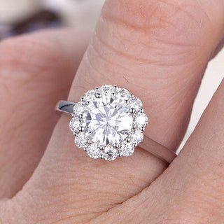 1.25CT Floral Round Brilliant Cut Halo Moissanite Engagement Ring