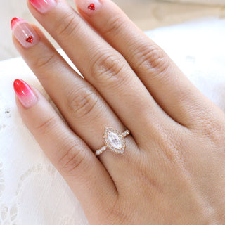 1.0CT Vintage Floral Marquis Cut Diamond Moissanite Halo Engagement Ring