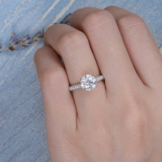 1.50CT Round Moissanite Solitaire Pave Setting Engagement Ring