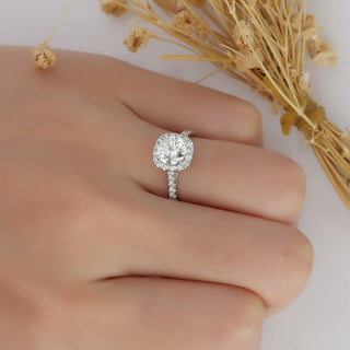 1.0CT Round Brilliant Cut Halo Style Moissanite Engagement Ring
