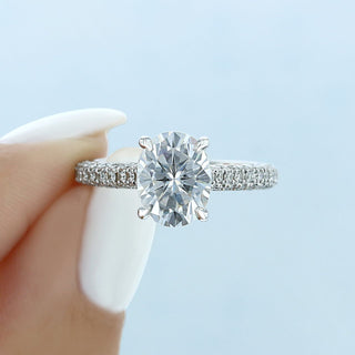 1.93CT Oval Moissanite Hidden Halo Triple Pave Setting Engagement Ring