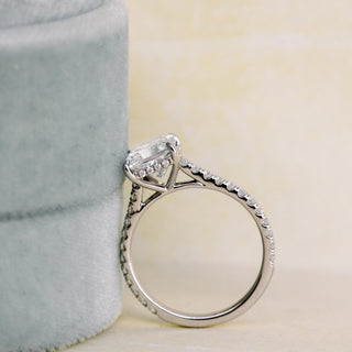 2.25CT Cushion Moissanite Solitaire Pave Setting Engagement Ring