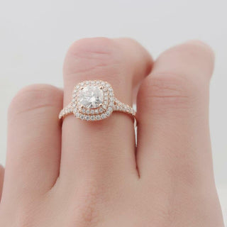 1.0CT Cushion Cut Double Halo Moissanite Diamond Engagement Ring