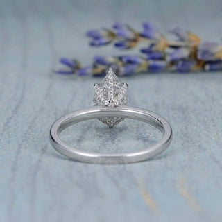 2.50CT Pear Moissanite Solitaire Engagement Ring With Hidden Halo Setting