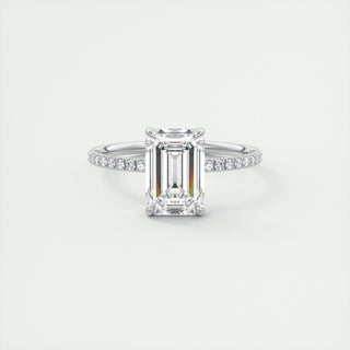 2CT Emerald Cut Moissanite Solitaire Pave Setting Engagement Ring