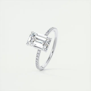 2CT Emerald Cut Moissanite Solitaire Pave Setting Engagement Ring