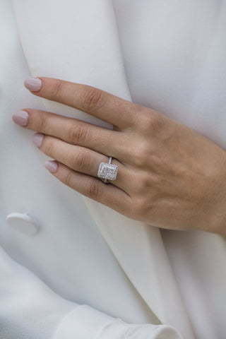 3.50CT Radiant Moissanite Halo Pave Setting Engagement Ring