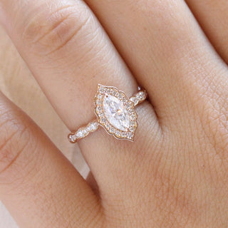 1.0CT Vintage Floral Marquise Cut Diamond Moissanite Halo Engagement Ring