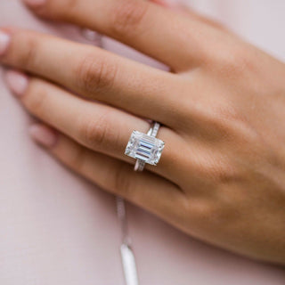5.50CT Emerald Cut Hidden Halo Moissanite Diamond Engagement Ring