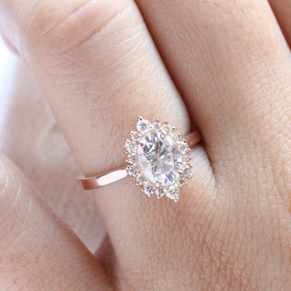 1.50CT Oval Cut Diamond Tiara Moissanite Halo Engagement Ring
