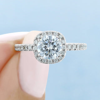 1.0ct Round Brilliant Cut Halo Style Moissanite Engagement Ring
