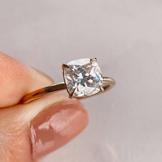 2.50CT Cushion Moissanite Solitaire Engagement Ring With Hidden Halo Setting