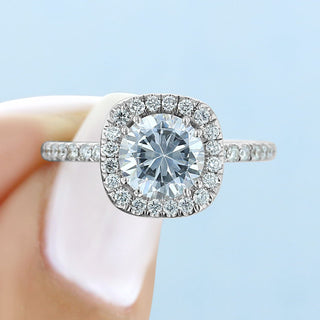 1.0ct Round Cut Moissanite Unique Halo Style Engagement Ring