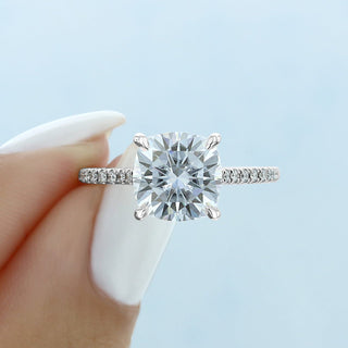 2.8CT Cushion Moissanite Hidden Halo Pave Setting Engagement Ring