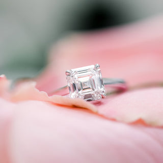 2.50ct Asscher Cut Moissanite Diamond Cathedral Solitaire Engagement Ring