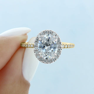 1.93CT Oval Cut Moissanite Halo Two Tone Engagement Ring