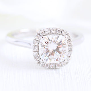 1.65CT Cushion Cut Diamond Moissanite Luna Halo Engagement Ring