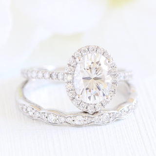 1.50CT Oval Cut Moissanite Halo Pave Bridal Engagement Ring Set