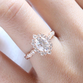 1.50CT Oval Cut Tiara Diamond Moissanite Halo Engagement Ring