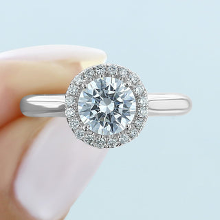 1.0CT Round Cut Thick Band Halo Style Moissanite Engagement Ring