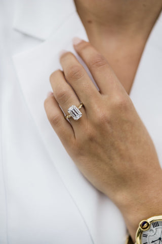 4.10CT Emerald Cut Moissanite Solitaire Engagement Ring