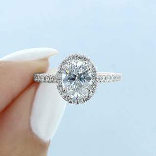 1.33CT Oval Cut Unique Prong Setting Halo Moissanite Engagement Ring