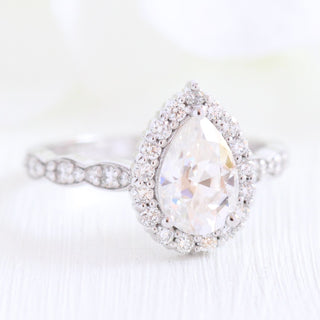 1.50CT Pear Cut Moissanite Halo Engagement Ring
