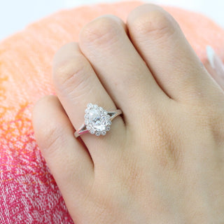 1.50CT Pear Cut Diamond Split Shank Moissanite Halo Engagement Ring