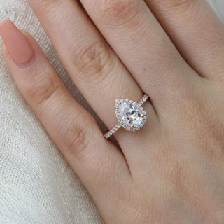1.50CT Pear Cut Moissanite Halo Engagement Ring
