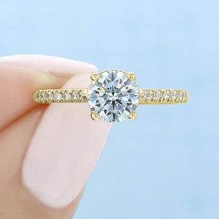 1.0CT Round Cut Hidden Halo Pave Style Moissanite Engagement Ring