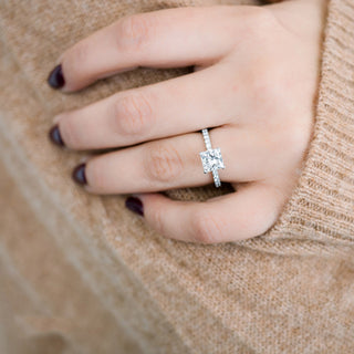 2.0CT Princess Cut Moissanite Petite Pave Diamond Engagement Ring