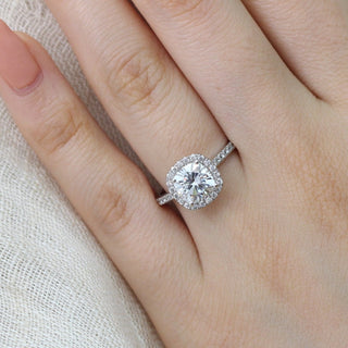 1.65CT Cushion Cut Diamond  Moissanite Halo Engagement Ring