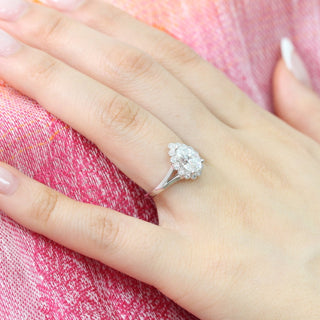 1.50CT Pear Cut Moissanite Halo Split Shank Style Engagement Ring