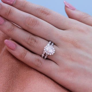 1.50CT Oval Cut Moissanite Halo Bridal Engagement Ring Set