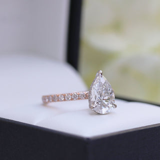 2.25CT Pear Cut Moissanite Petite Pave Diamond Engagement Ring