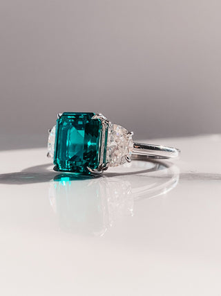 3.0CT 3 Stone Emerald Cut Diamond Halo Engagement Ring