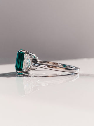 3.0CT Emerald Moissanite 3 Stones Engagement Ring