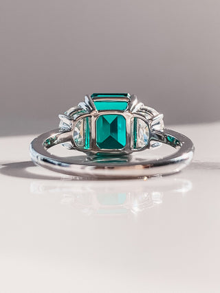 3.0CT 3 Stone Emerald Cut Diamond Halo Engagement Ring