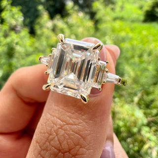 5.75 CT Emerald Cut 3 Stone Moissanite Engagement Ring