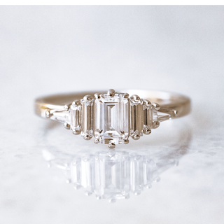 1.0ct Emerald Cut Cluster Baguette Moissanite Engagement Ring